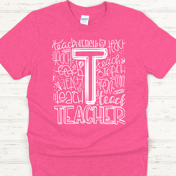 Teacher Typography Pink Tee